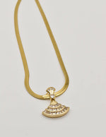 gold plated snake-chain necklace with fan shaped pendant, montreal minimalist jewellery gift for her