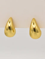 Sleek polished teardrop gold earrings front view