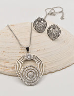 asian jewelry store canada – silver leaf circle pendant necklace with matching earrings and ring, elegant Montreal minimalist jewelry gift for her