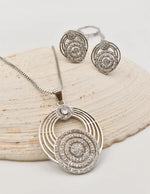 sparkling silver leaf swirl necklace and earrings set from asian jewelry store, trending clean girl jewelry 2025 in Canada