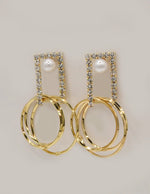 luxe pearl glam dangling earrings with gold hoops and crystal frame, trending Montreal minimalist jewelry gift for her Canada
