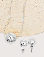 minimalist silver orb pendant necklace and studs, montreal clean girl jewelry 2025 set, elegant affordable jewellery gift for her canada