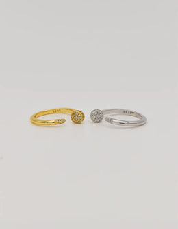 Gold and silver sparkle promise rings set side by side