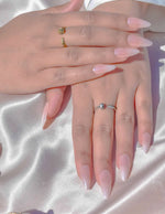 Adjustable open band promise rings in silver and gold