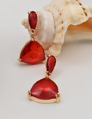 Sparkling red Christmas earrings Canada, teardrop plus shield cut design, glam party jewelry