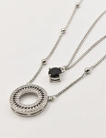 dainty double chain circle pendant necklace Canada with cubic zirconia halo and black gemstone, perfect gift for her jewelry