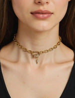 18K gold-plated choker necklace featuring pave crystal rings