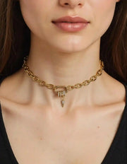 18K gold-plated choker necklace featuring pave crystal rings