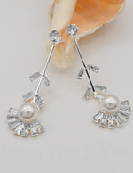 silver pearl drop earrings with crystal fan detailing, hypoallergenic earrings canada, gift for her jewellery online