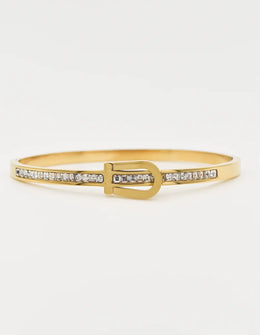 Gold birthstone bracelet with buckle clasp and crystal line