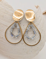 gold drop shaped dangly earrings with baguette crystals, elegant canadian jewellery gift for her
