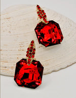 red crystal_luxe_hypoallergenic_earrings with bold square gem and sparkling stud top – hypoallergenic earrings for women jewellery Canada
