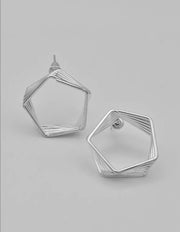 silver hexagon wire earrings for women canada minimalist jewellery geometric hoop style trendy montreal earrings gift for her