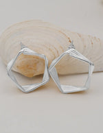 silver geometric hexagon wire earrings for women canadian minimalist jewellery montreal inspired earrings modern clean girl jewelry