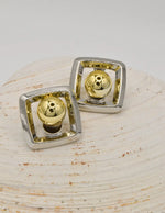 modern dual tone earrings luxe square silver frame with golden ball stylish stud earrings canada jewelry gift for her montreal