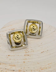 modern dual tone earrings luxe square silver frame with golden ball stylish stud earrings canada jewelry gift for her montreal