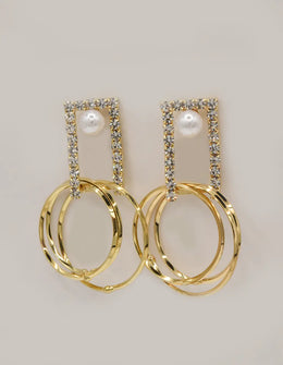luxe pearl glam dangling earrings with gold hoops and crystal frame, trending Montreal minimalist jewelry gift for her Canada