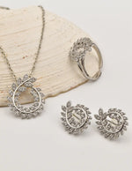 dainty luxe leaf swirl sparkle necklace with matching earrings, montreal minimalist jewelry set, perfect gift for her jewelry