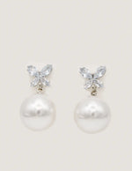 elegant pearl_earrings with crystal butterfly studs clean girl jewellery