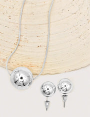 minimalist silver orb pendant necklace and studs, montreal clean girl jewelry 2025 set, elegant affordable jewellery gift for her canada